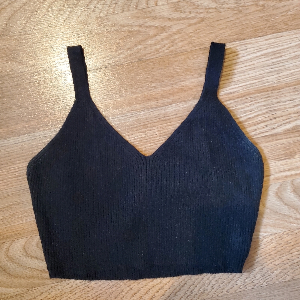 NIA Olivia cropped sweater tank soft knit cozy bra/bralette size XS black